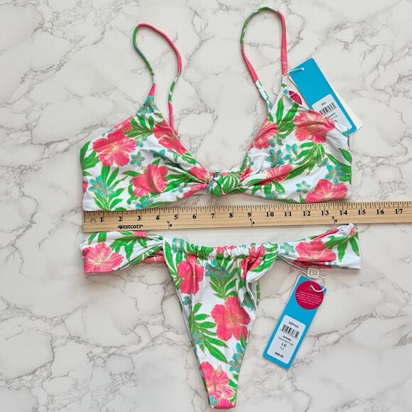 Beach Bunny Rio Knot Top XL & Delphin Tango Bottom L - Pink Jungle Floral $196 - Picture 12 of 14